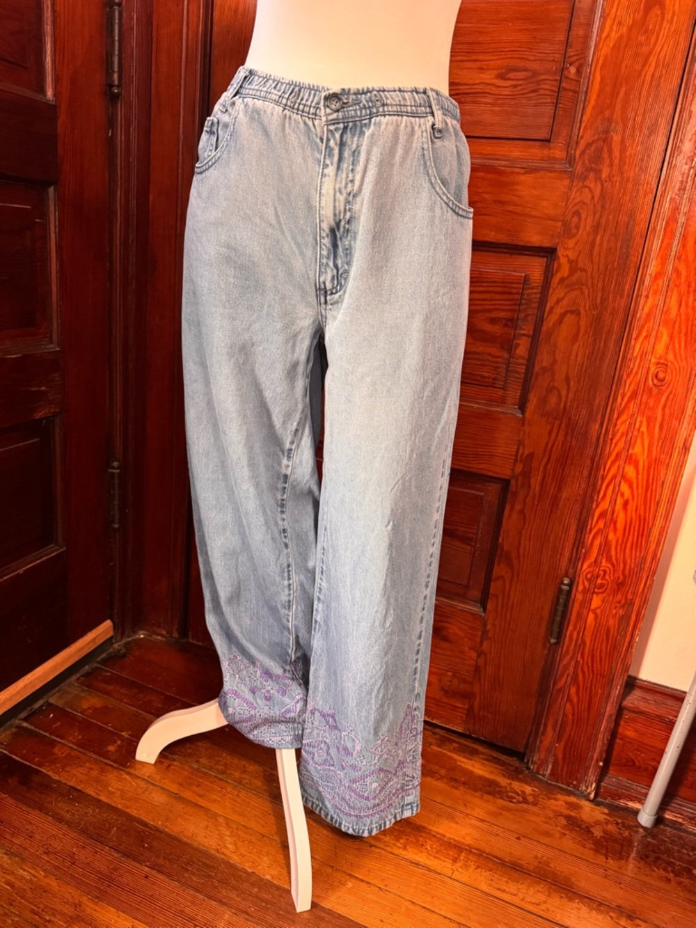 Boho Wide Leg Jeans With Embroidery